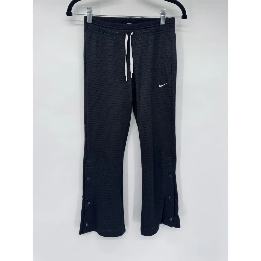 Nike girl M mesh lined snap side back logo flare pants athletic Y2K 90s preppy